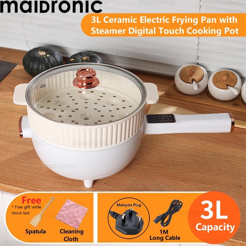 Maidronic 3L Ceramic Non-stick Electric Cooking Pot with Steamer