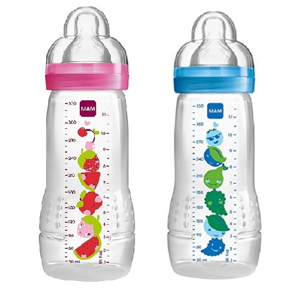 MAM Easy Start Baby Feeding Bottle 330ml with Silk Teat Size 3 - Pink