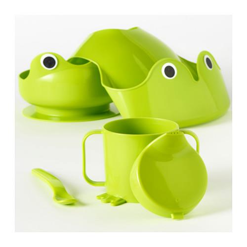 Mata Frog Bib 4-piece dinnerware set, green: Bowl/ Mug/ Lid/ Spoon