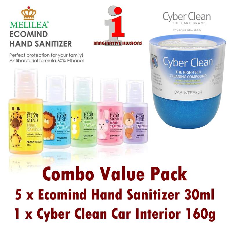 MELILEA EcoMind Hand Sanitizer (30mlx5 Random)+Cyber Clean Car (160g)