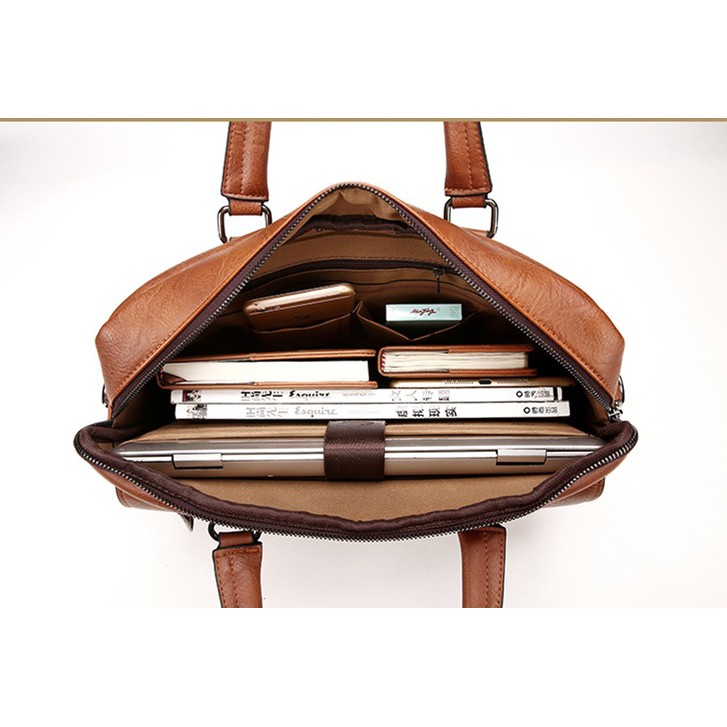 Men Business Vintage Briefcase PU Leather Shoulder Messenger Bag