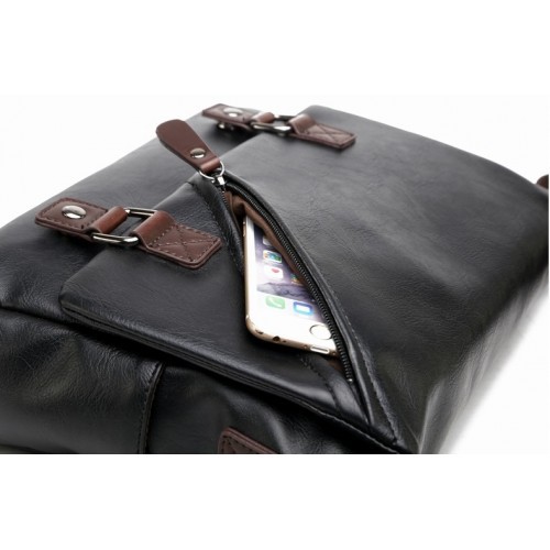 Men Casual PU Leather Messenger Sling Shoulder Cross Body Bag Design 1 (Black)