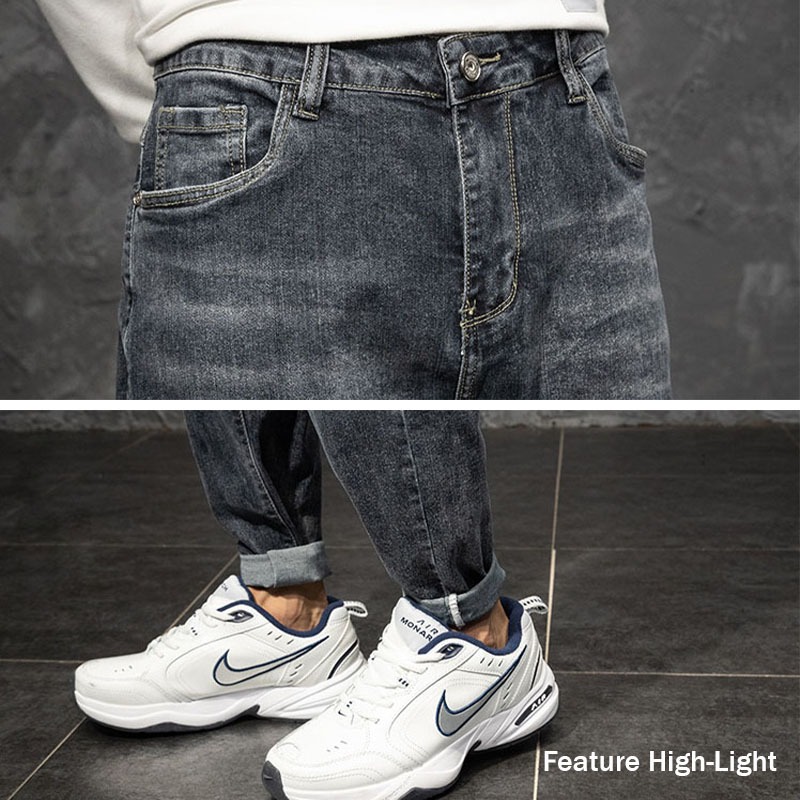 Men Classic Elastic Washed Jeans Seluar Denim Lelaki Straight Cut