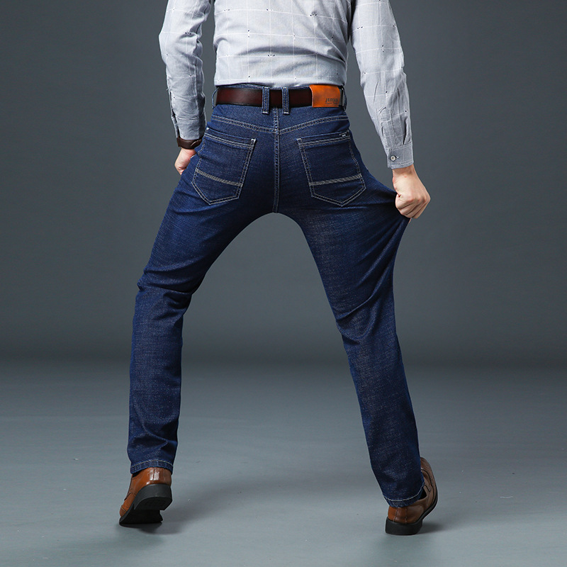 Men Elastic Straight Cut Long Jeans Seluar Denim Panjang Lelaki