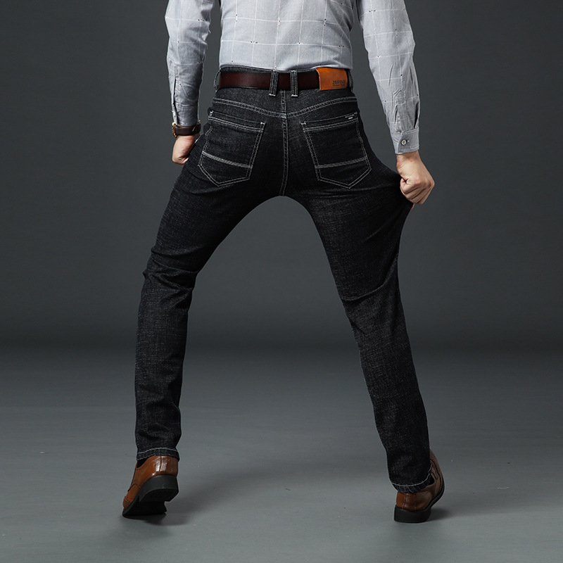 Men Elastic Straight Cut Long Jeans Seluar Denim Panjang Lelaki