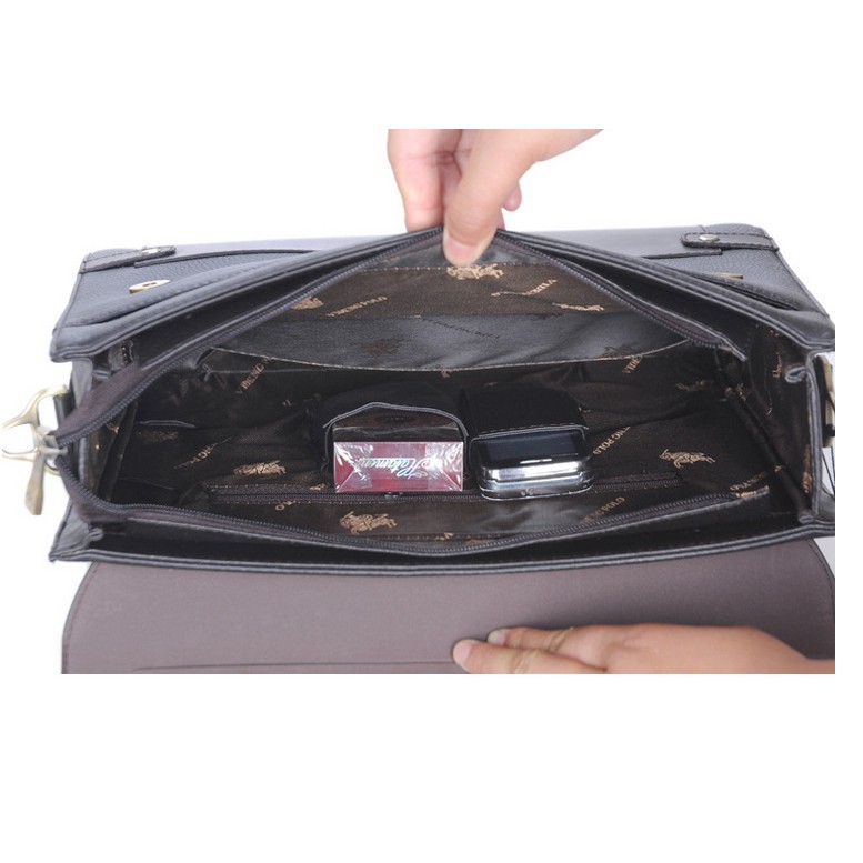 Men Genuine Leather Blocking Secure Briefcase Bag
