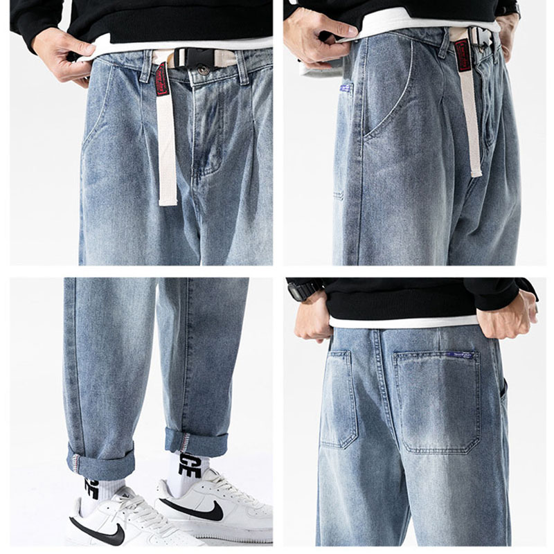 Men Straight Cut Loose Fit Washed Jeans Seluar Baggy Denim Lelaki