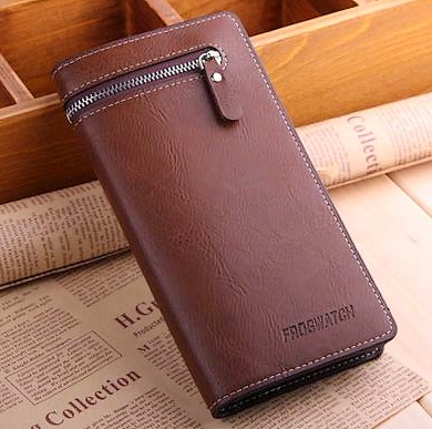Men zipper hasp Change Purse leather Wallet long Card Holder