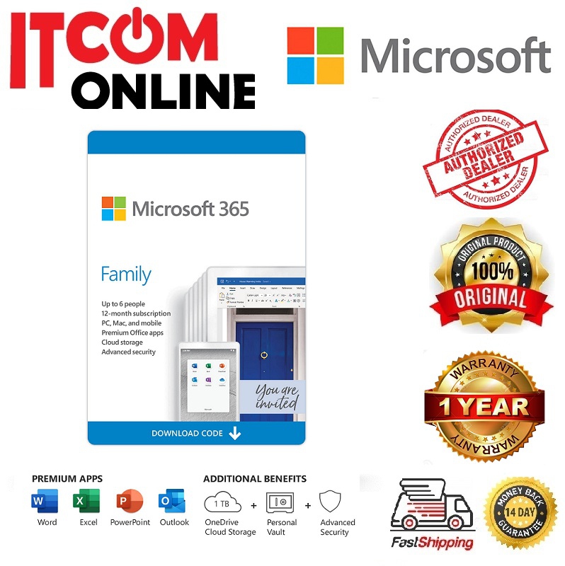 MICROSOFT OFFICE 365 HOME FAMILY 6-USER ESD (6GQ-01403) 15-MONTHS