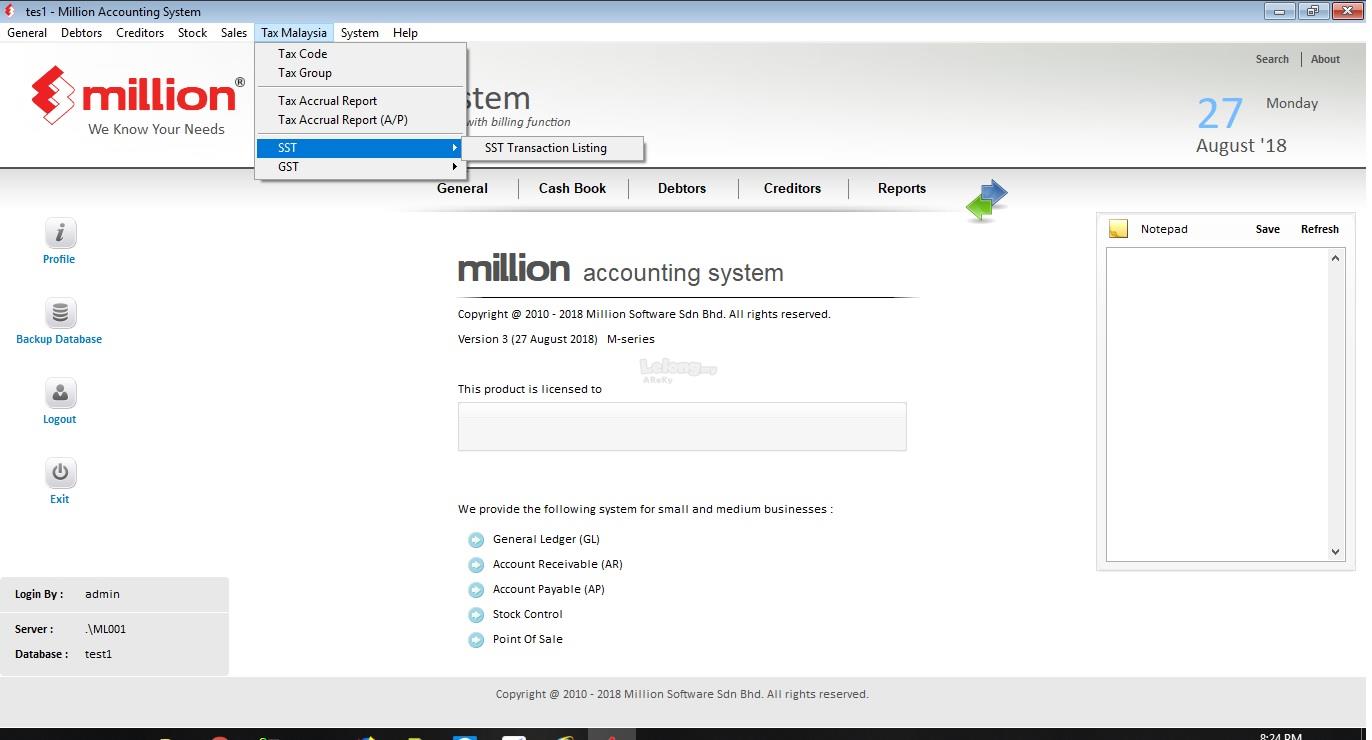 Million Accounting Update Support SST version