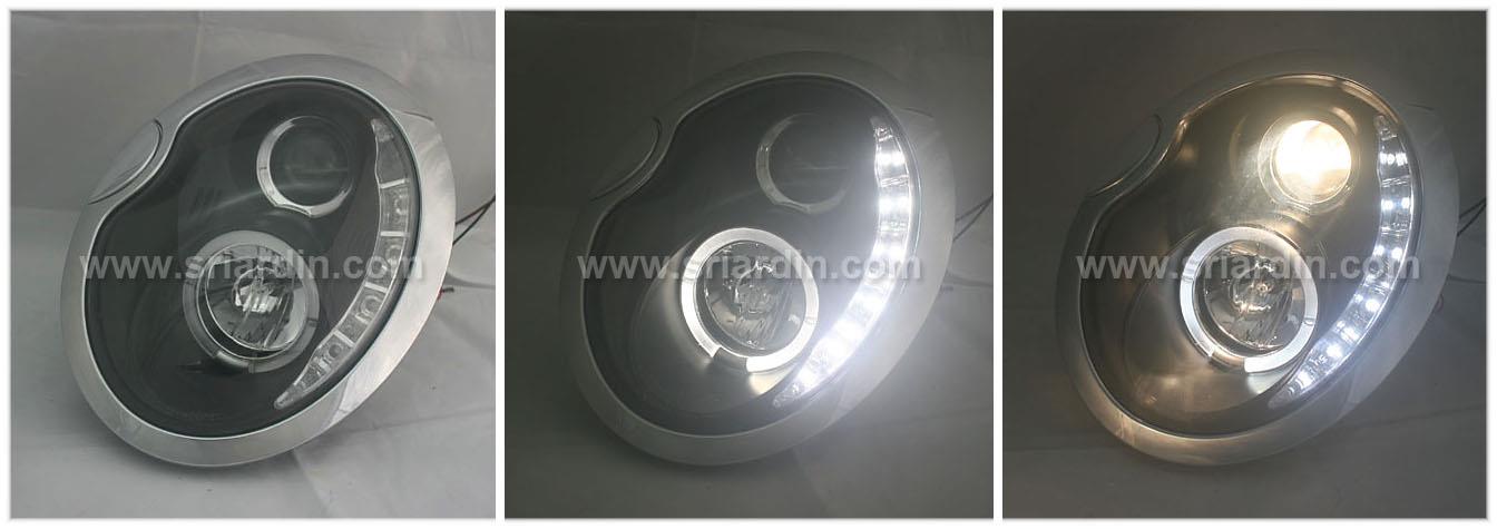 Mini Cooper 01-06 Black Projector Headlamp w Ring &amp; LED