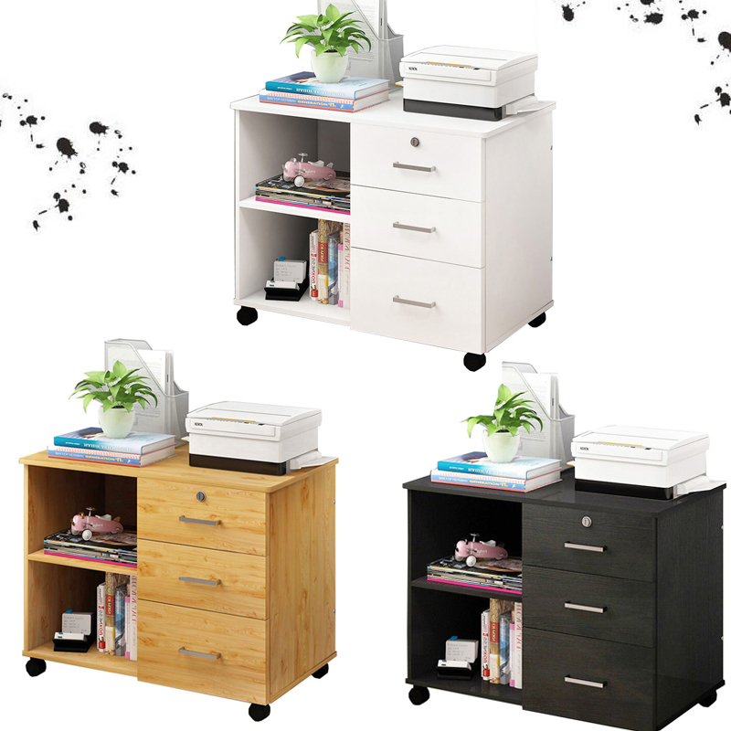 Modern 3 Drawer Wooden Bedroom Bedside Table With Wheels And 1 Lockers
