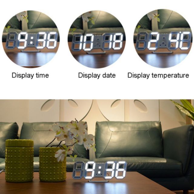 Modern Digital 3D White LED Wall Clock Alarm Clock Snooze 12/24 Hour Display U