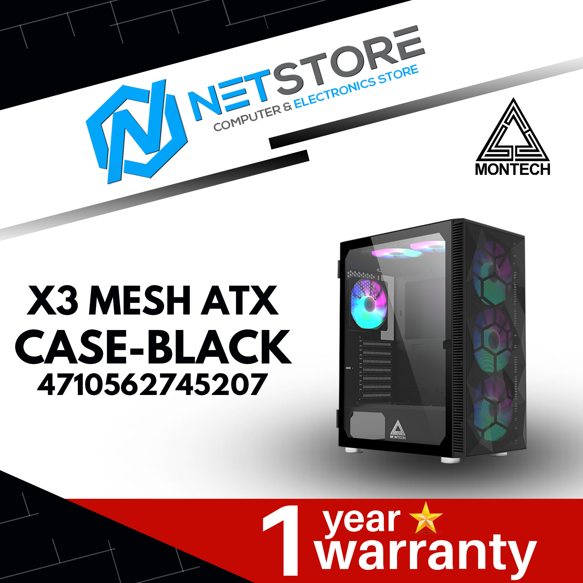 MONTECH X3 MESH ATX CASE - BLACK - 4710562745207