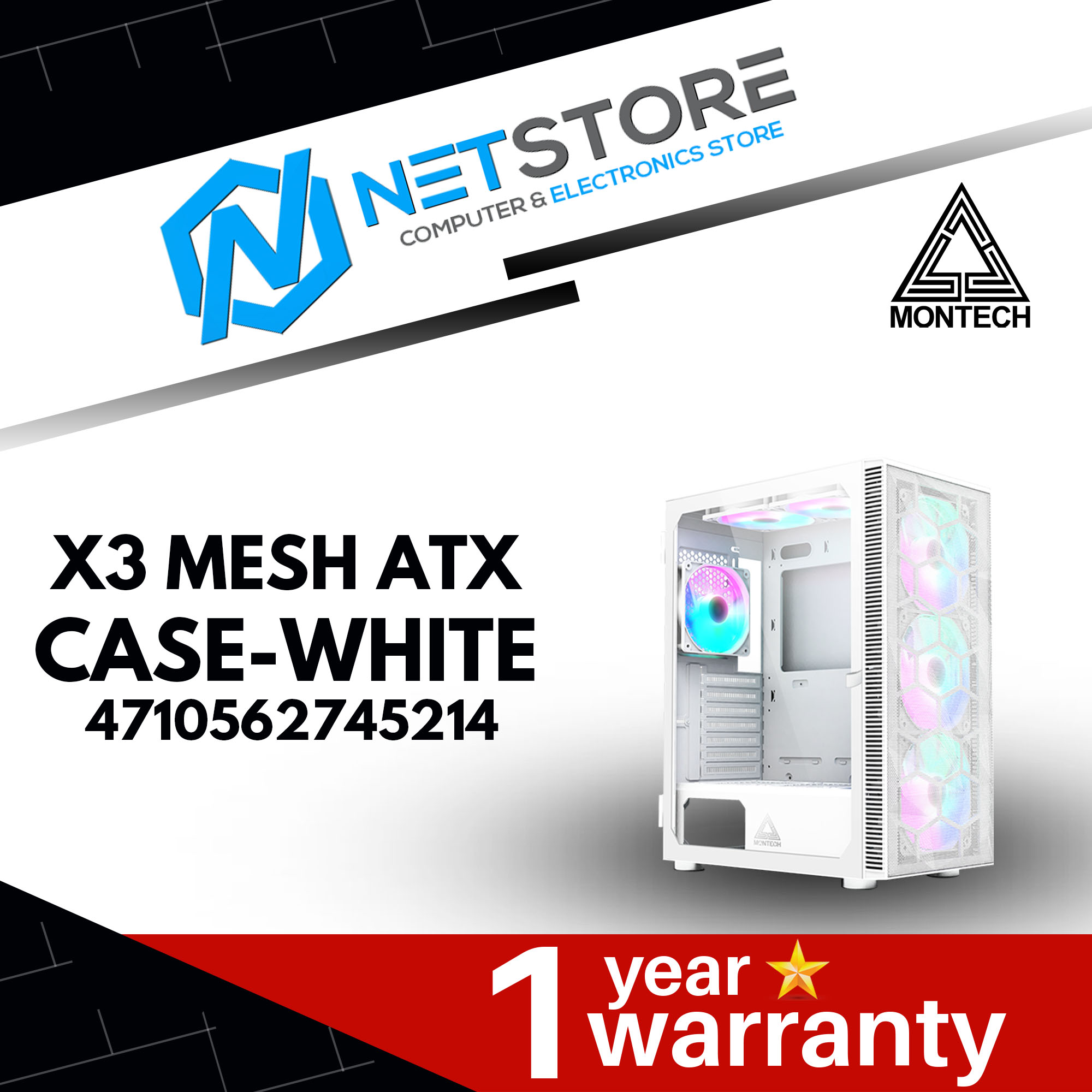 MONTECH X3 MESH ATX CASE - WHITE - 4710562745214