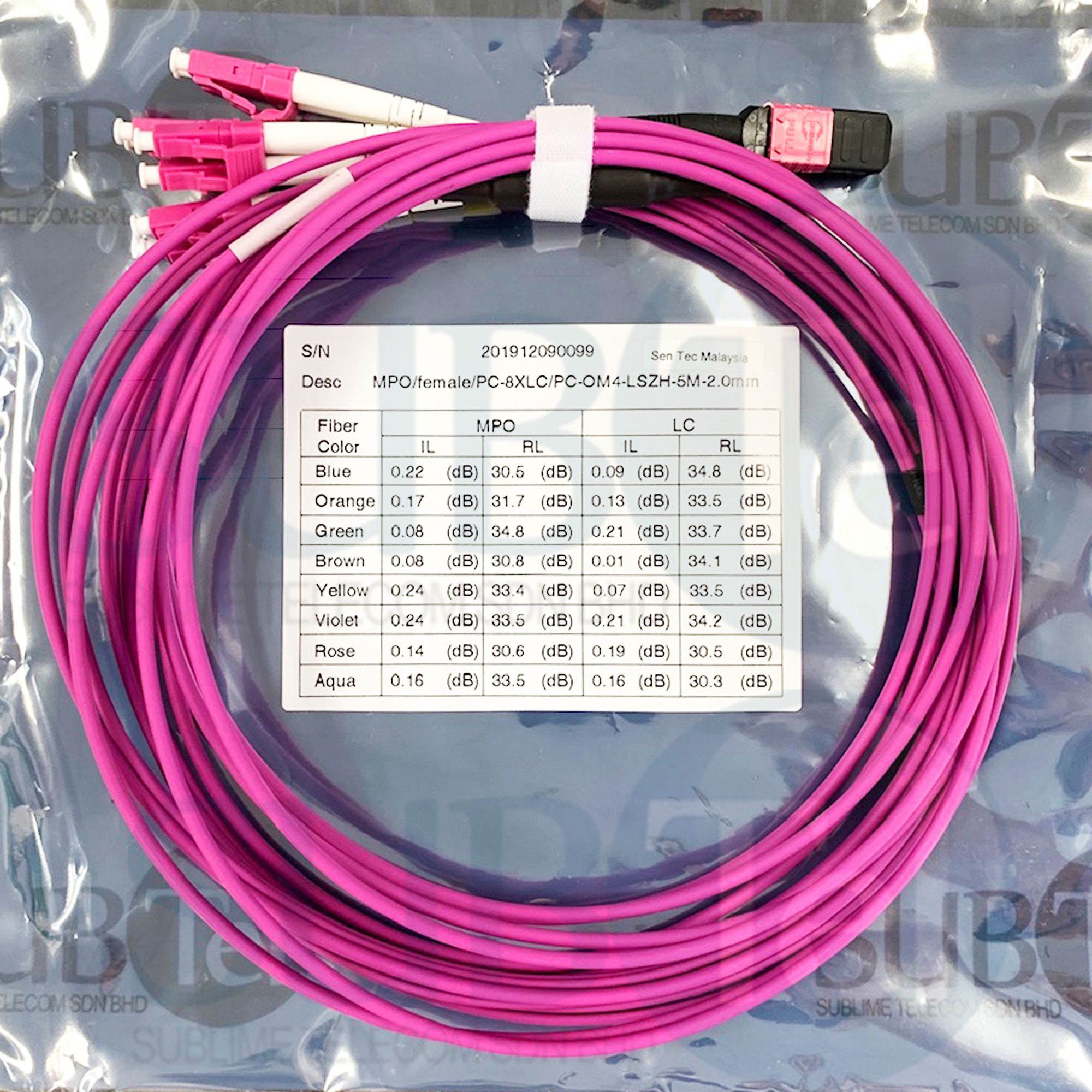 MPO 8x LC Female OM4 8 Cores Multimode Fiber Optic Trunk Cable MPO-LC