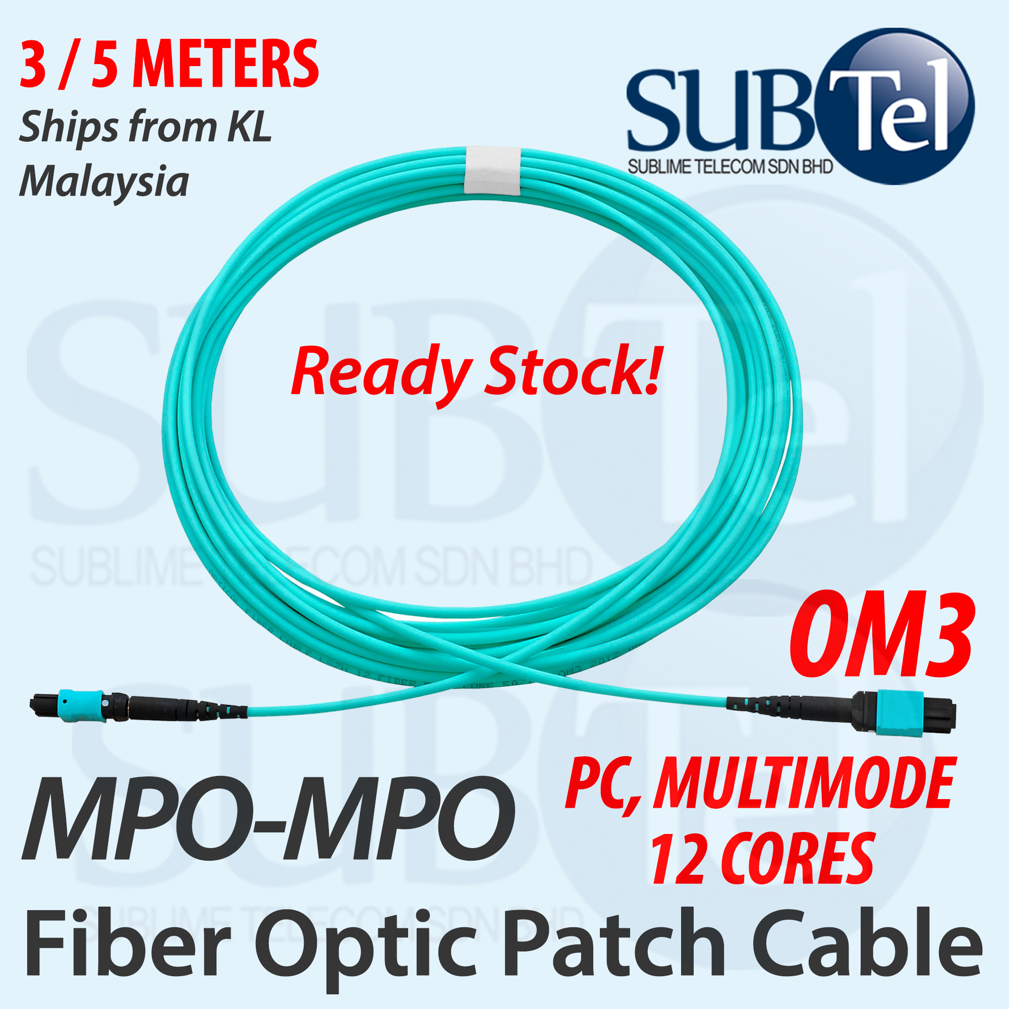 MPO-MPO Female OM3 12 Cores Multimode Fiber Optic Trunk Cable MPO MTP