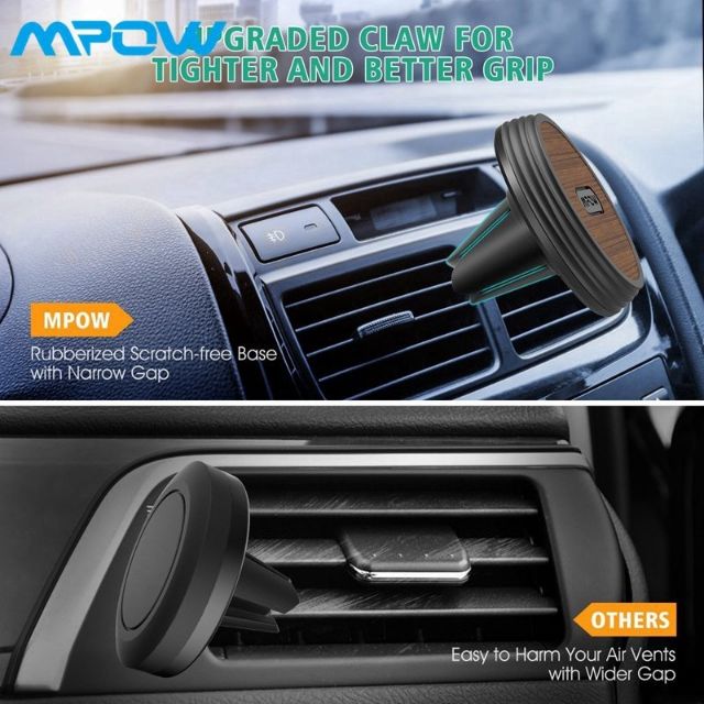 Mpow Magnetic Strong Wood Car Phone Holder Grain Air Vent Car Mount with 6 Mag