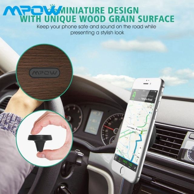 Mpow Magnetic Strong Wood Car Phone Holder Grain Air Vent Car Mount with 6 Mag