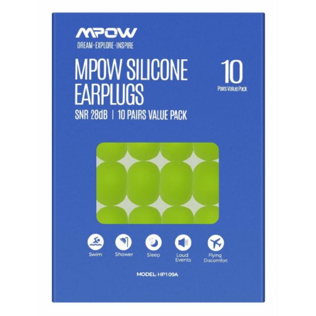 Mpow Swimming Earplugs with Storage Box, 10 Pairs Soft Silicone Ear Plug, SNR 