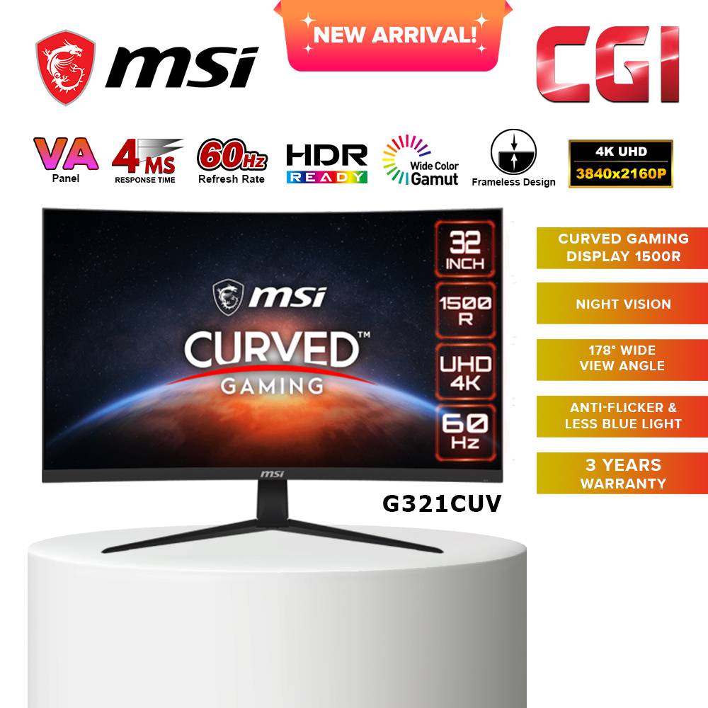 MSI 31.5&quot; G321CUV UHD 4K 4ms 60Hz VA Curved Gaming Monitor