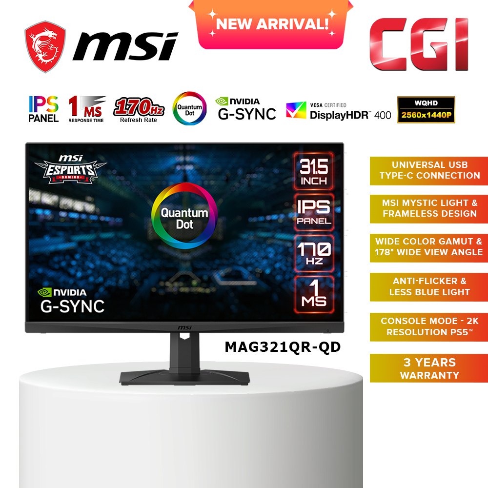 MSI 31.5&quot; MAG321QR-QD WQHD 1ms 170Hz G-SYNC IPS Gaming Monitor