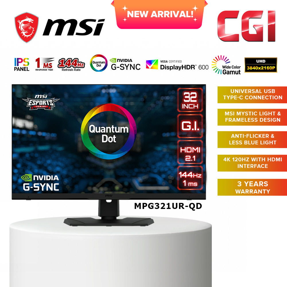 MSI 32&quot; Optix MPG321UR-QD UHD 144Hz 1ms G-Sync IPS Gaming Monitor