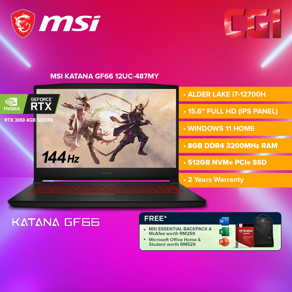MSI Katana GF66 12UC-487 Gaming Laptop I7|15.6&quot; |8GB|512GB|W11H|MOHS