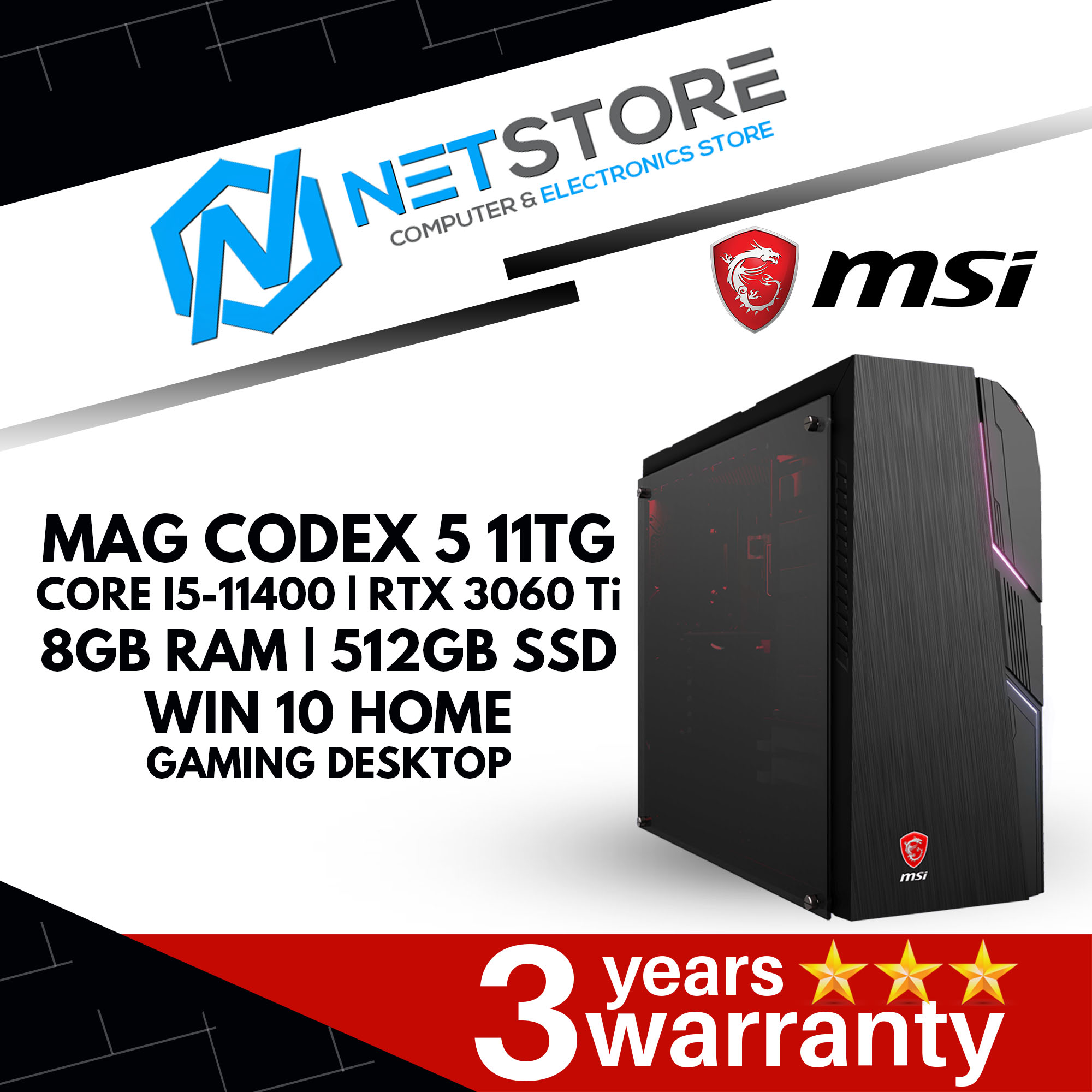 MSI MAG CODEX 5 11TG - I5-11400 | RTX 3060 Ti | 8GB RAM | 512GB SSD