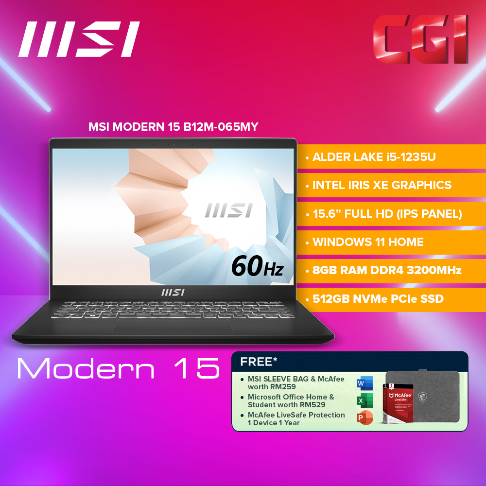 MSI Modern 15 B12M-065MY Laptop i5|15.6&quot;FHD|8GB|512GB|W11H|MOHS