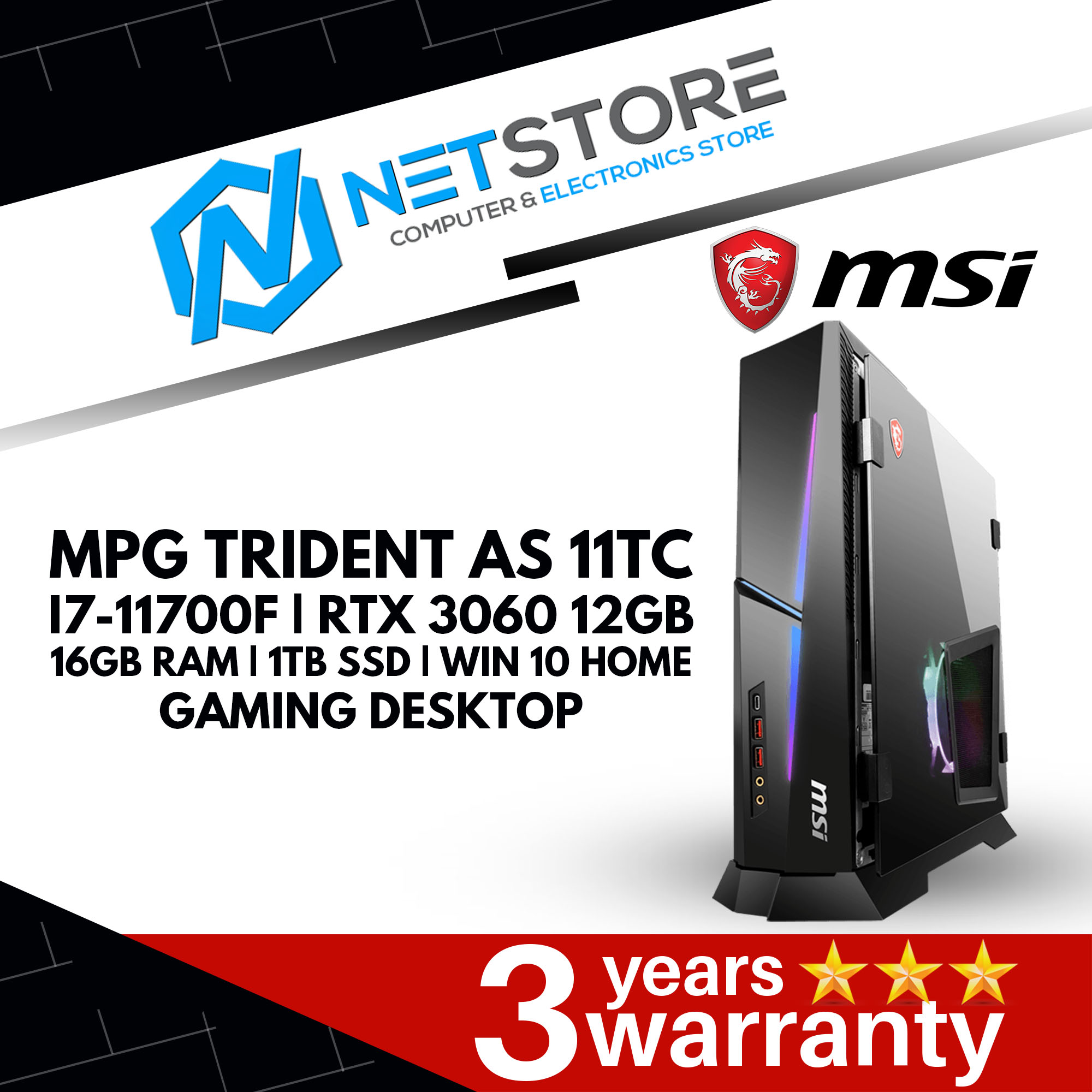 MSI MPG TRIDENT AS 11TC - I7-11700F| RTX 3060 12GB| 16GB RAM | 1TB SSD