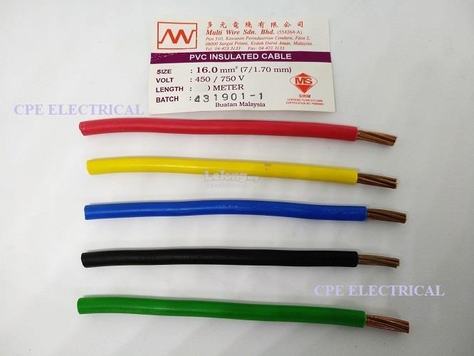 Multi 16mm 7170mm Pvc Power Cable 100 Copper Jkr Sirim Meter