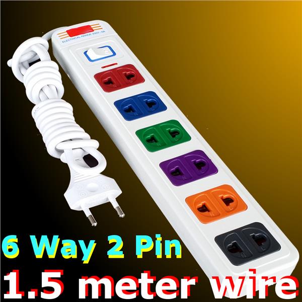 Multi 6 way 2 pin POWER plug switch socket extension 1.5 meter wire AC