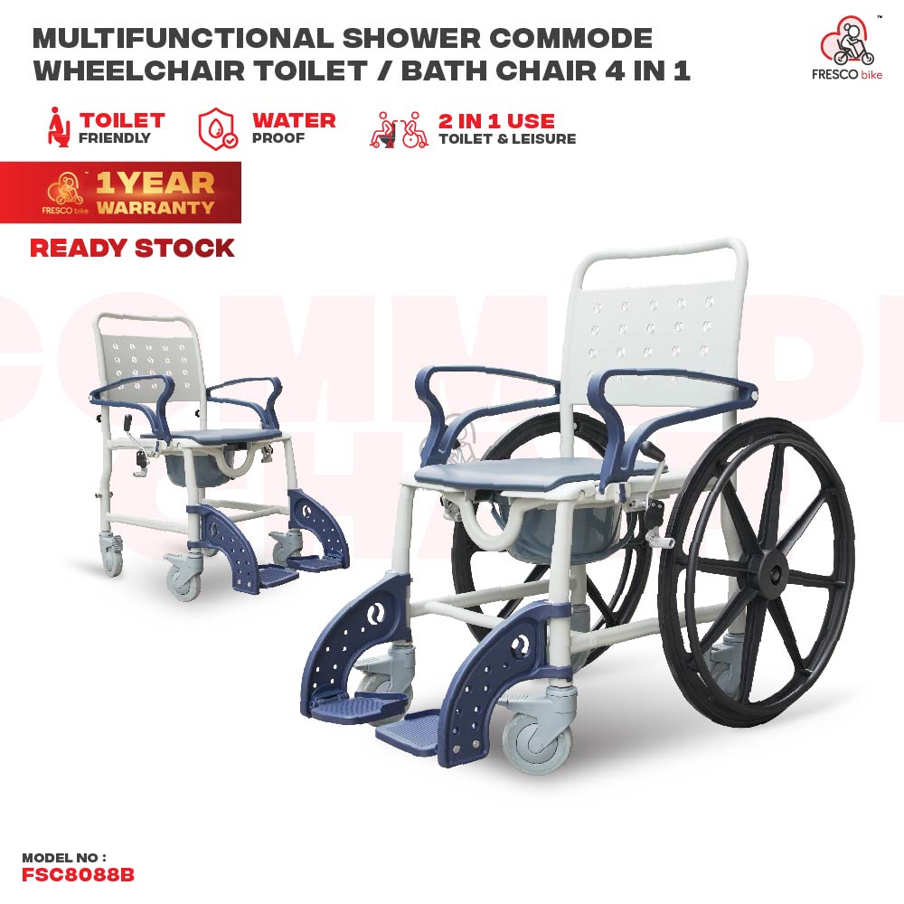 Multifunctional Shower Commode Wheelchair Toilet/Bath Chair 4-in-1