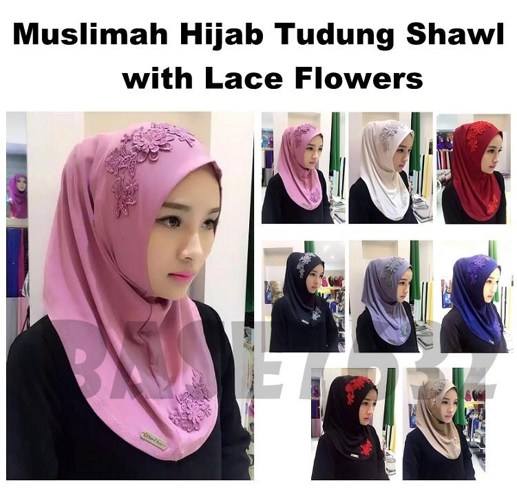 Muslismah Tudung Scarf Shawl Hijab with Lace Flowers 2032.1 