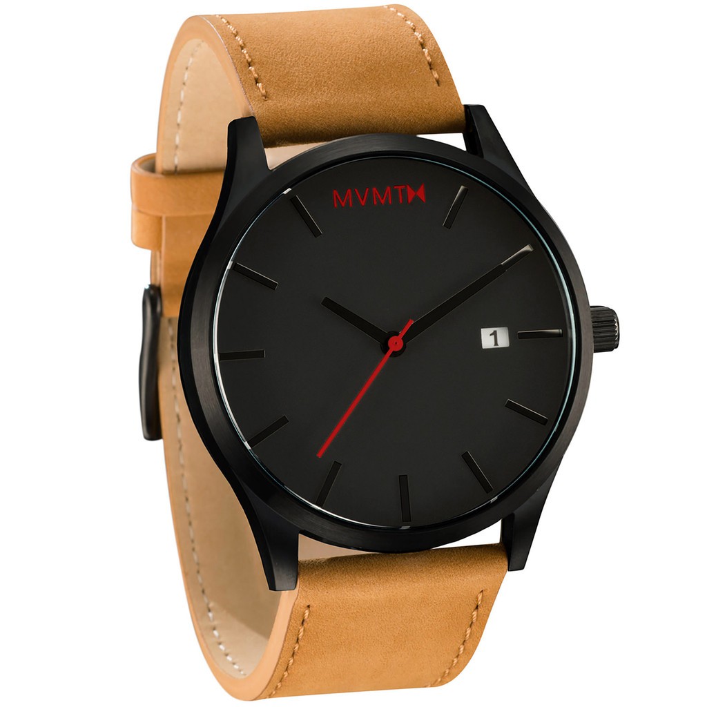 MVMT Watches Black Face Tan Leather Strap Men's Watch