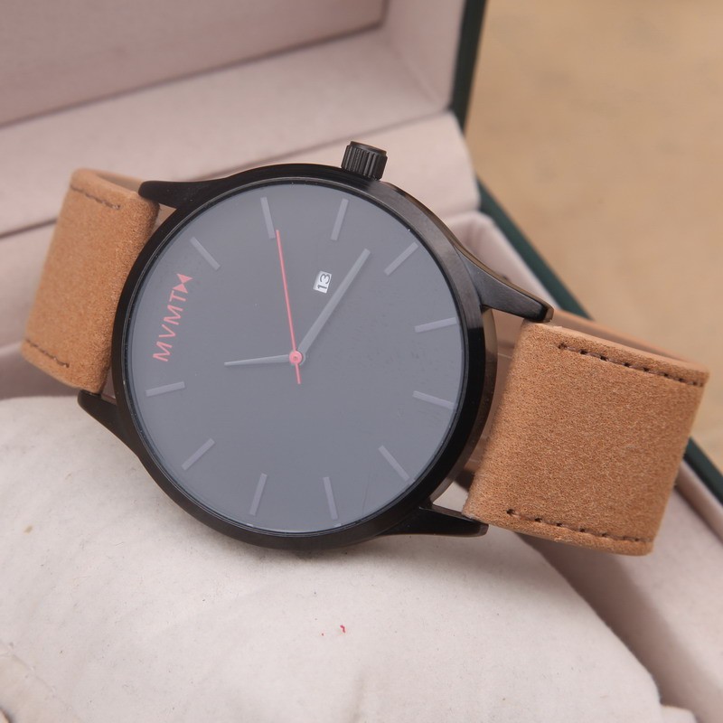 MVMT Watches Black Face Tan Leather Strap Men's Watch
