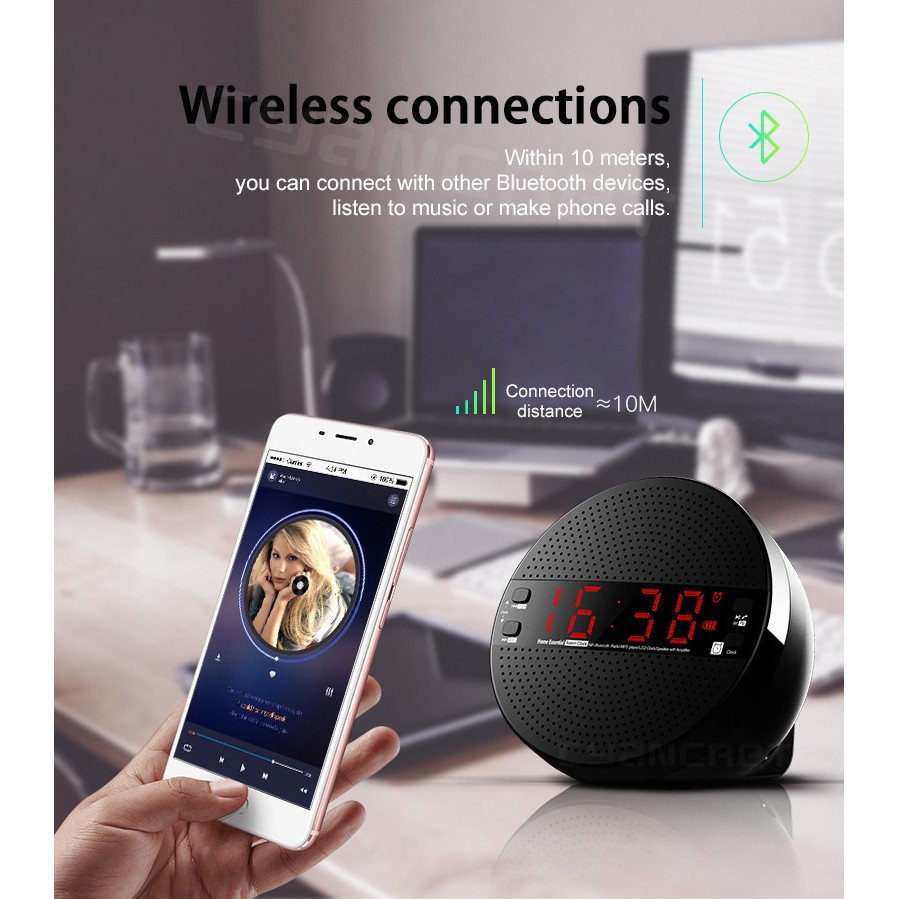 MX21 Bluetooth Time LED Display Alarm Clock Stereo Speaker FM Radio With Remot
