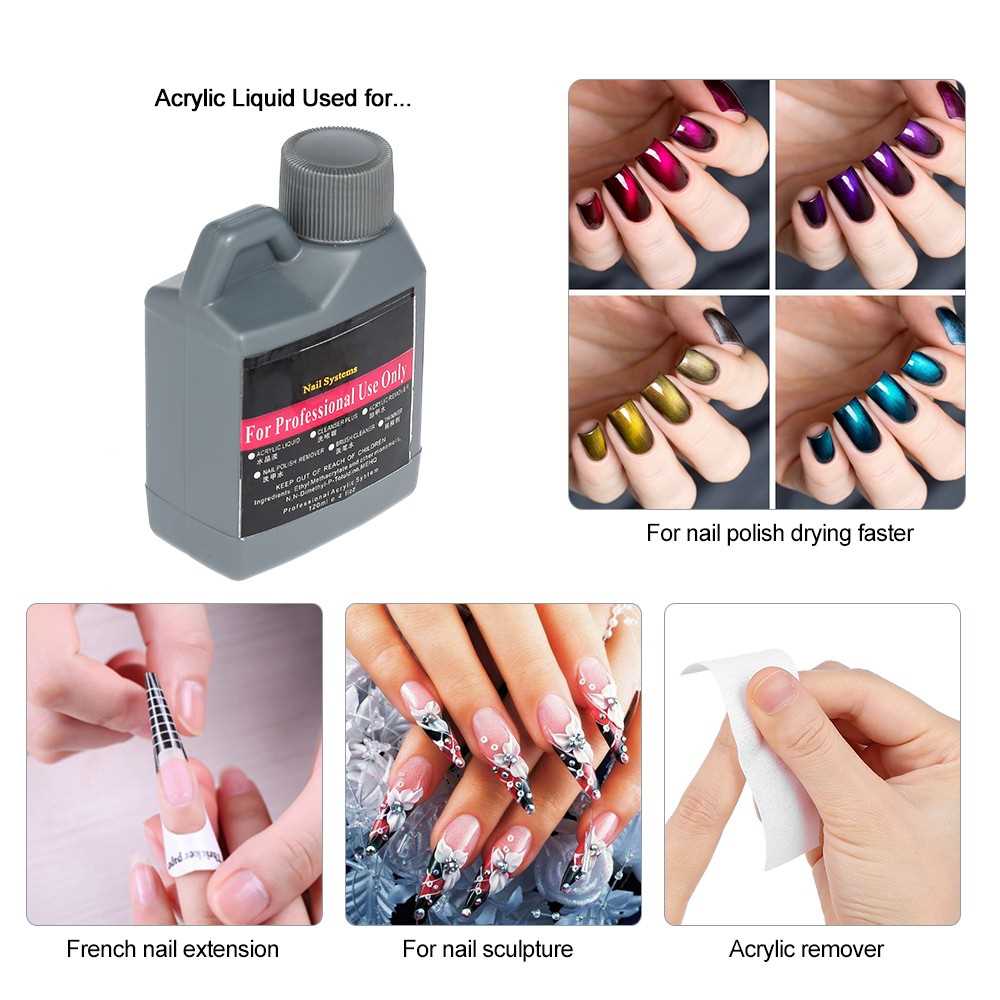 Full Acrylic Liquid Nail Art Brush Glue Glitter Powder Buffer Tool
