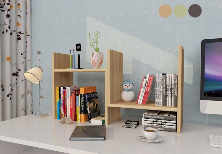 Natural Bamboo Desk Bookshelf For Office Home Expandable Tidy