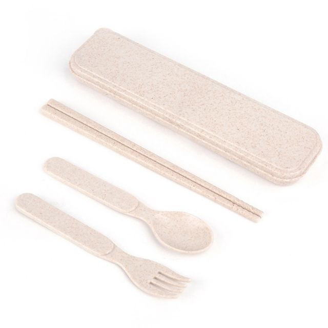 Natural Cutlery Set Wheat Straw Spoon Fork Chopsticks Three-piece Children Por