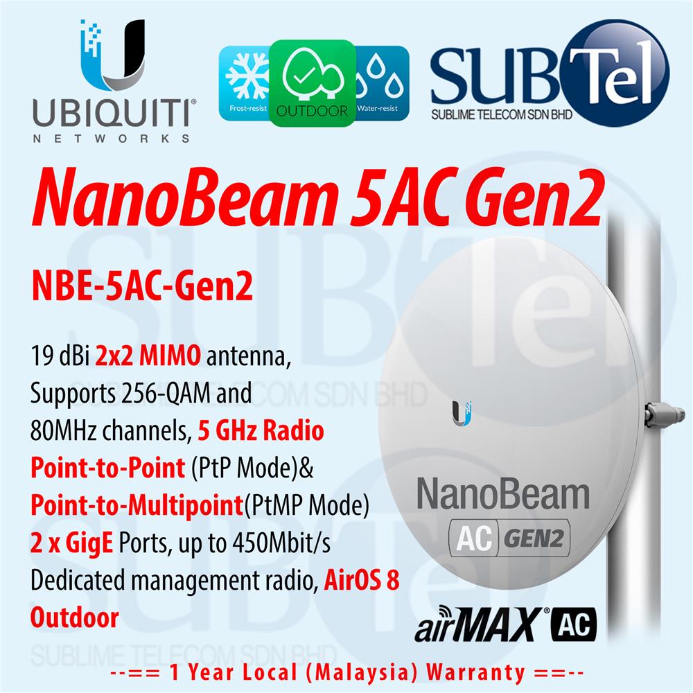 NBE-5AC-Gen2 Ubiquiti NanoBeam AC 5 GHz CPE Licensefree Radio Bridge