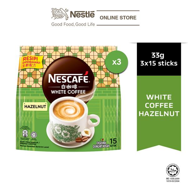 NESCAFÃ‰ White Coffee Hazelnut 15 Sticks 33g Each, x3 packs