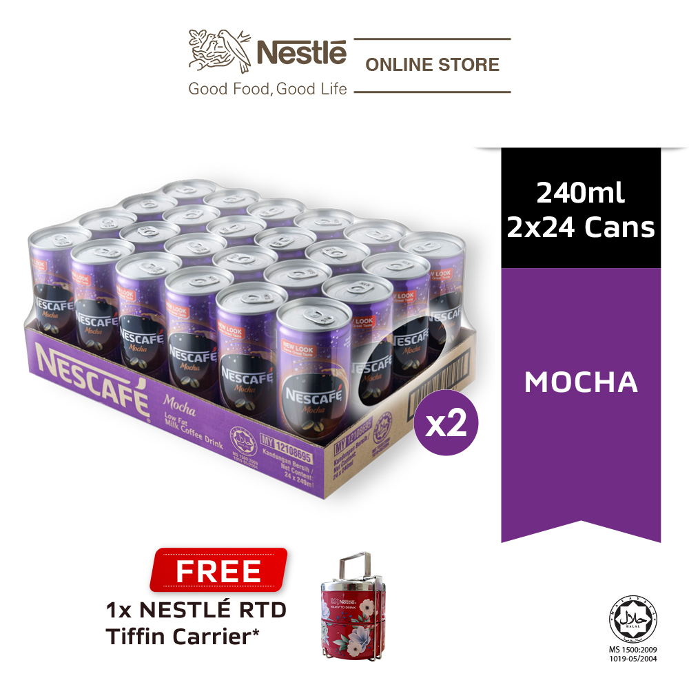 NESCAFE Mocha 24 Cans 240ml Each, Buy 2 Cartons Free Tiffin Carrier