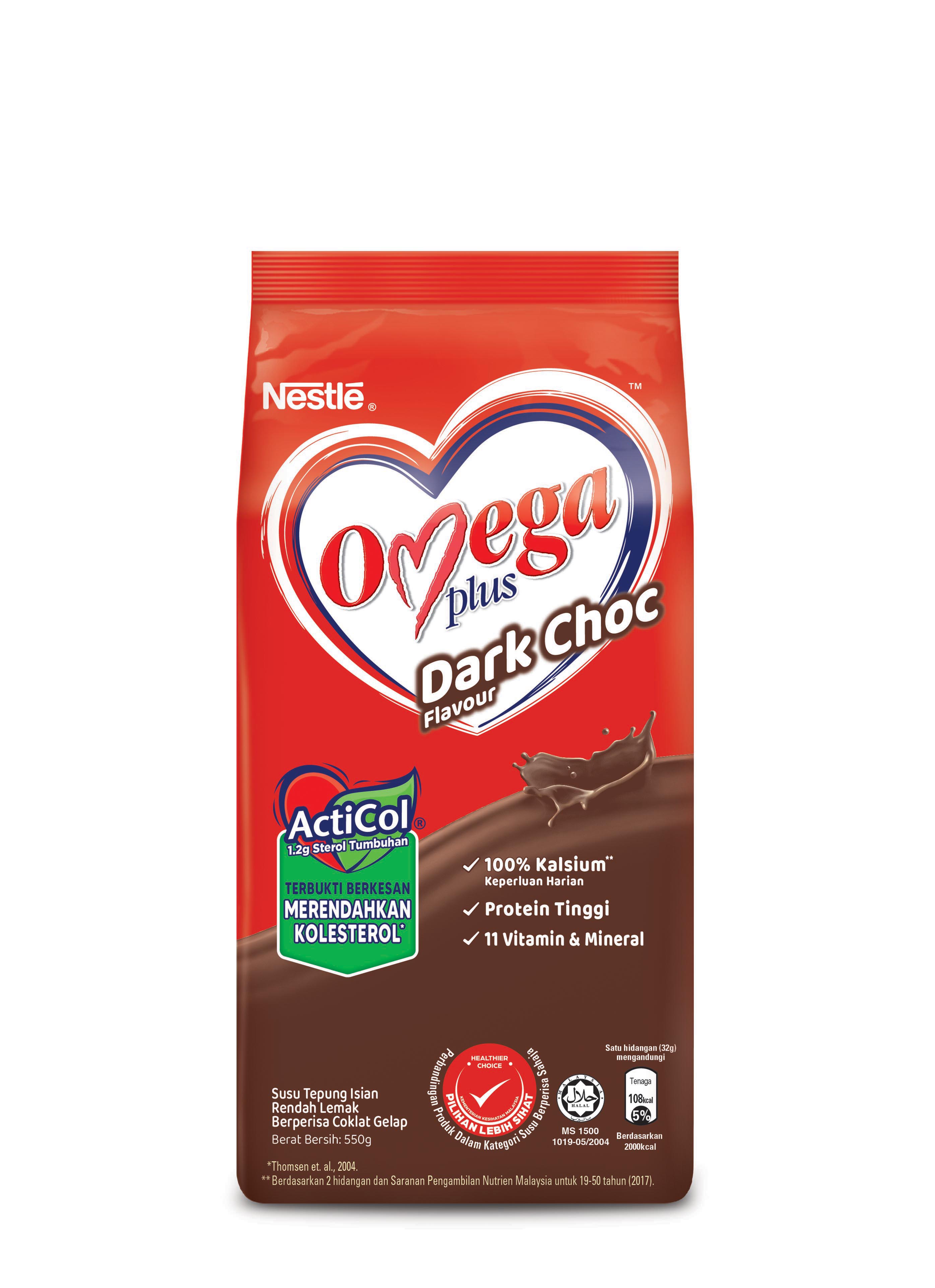 NESTLE OMEGA PLUS Acticol Dark Chocolate Softpack 900g, x2 packs