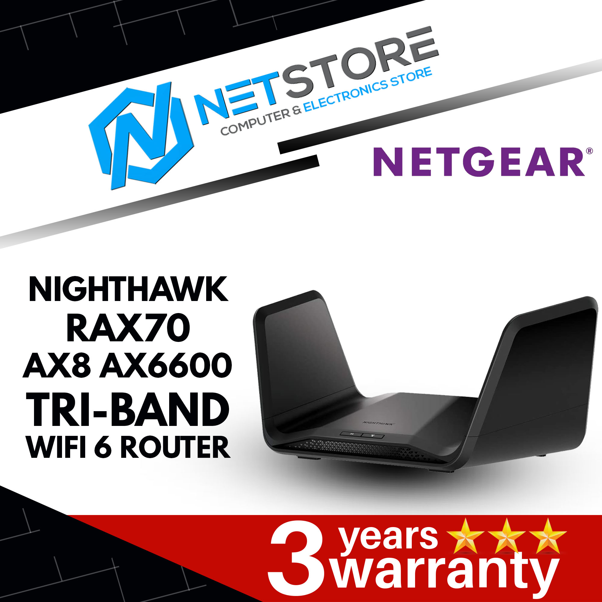NETGEAR NIGHTHAWK RAX70 AX8 AX6600 TRI-BAND WIFI 6 ROUTER