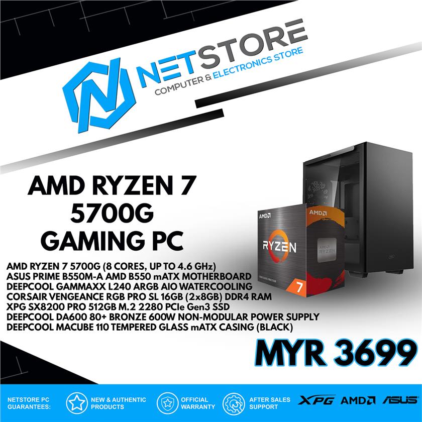 NETSTORE GAMING PC -  Ryzen 7 5700G, 16GB RAM , 512GB M.2 NVME SSD