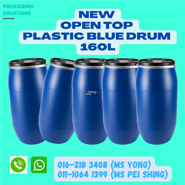 NEW OPEN TOP PLASTIC BLUE DRUM 160L
