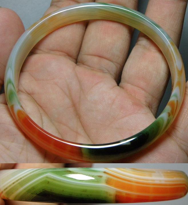 Nice wave patent 2 colour green and orange Agate bangle - 20.77g-AG05