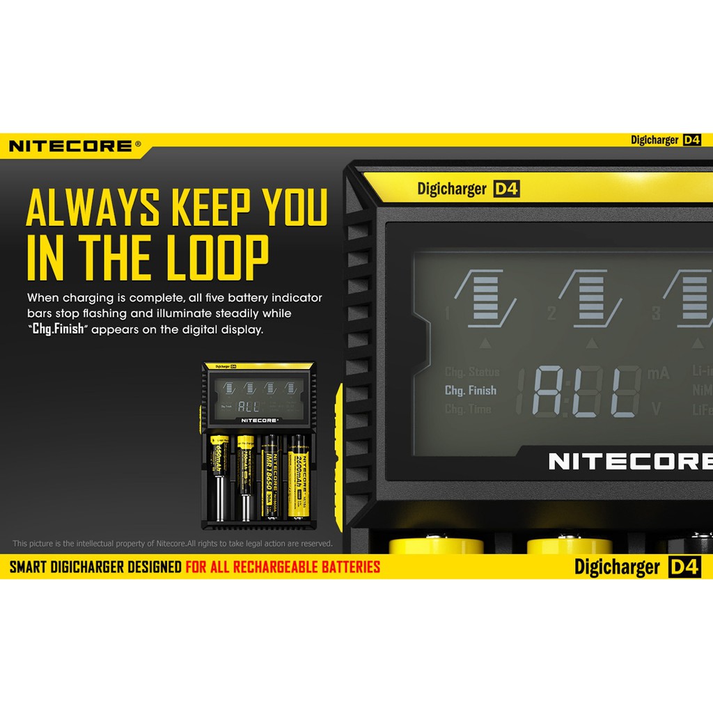 Nitecore D4 Digicharger LCD Display Battery Charger Malaysia 2 Pin Plug